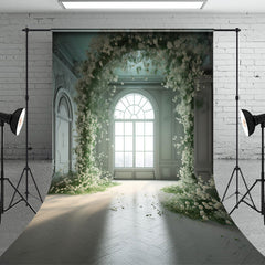 Aperturee - Indoor Room Arch White Floral Window Photo Backdrop