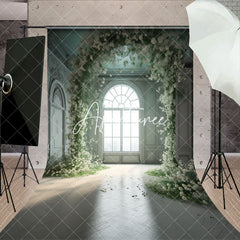 Aperturee - Indoor Room Arch White Floral Window Photo Backdrop