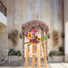 Aperturee - Indoor Sunshine Floral Wood Door Retro Wall Backdrop