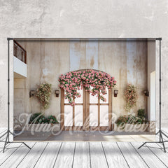 Aperturee - Indoor Sunshine Floral Wood Door Retro Wall Backdrop