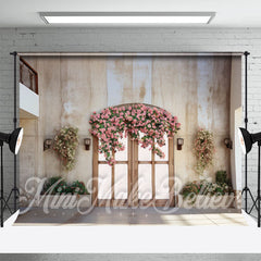 Aperturee - Indoor Sunshine Floral Wood Door Retro Wall Backdrop