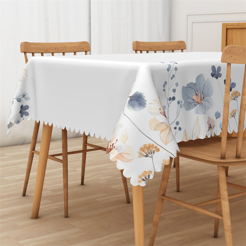 Aperturee - Ink Blue Yellow Floral White Rectangle Tablecloth