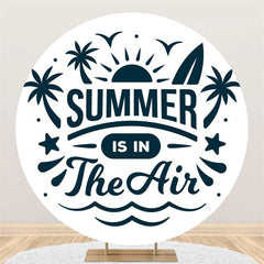 Aperturee - Ink Color Sun Coconut Tree Round Summer Backdrop