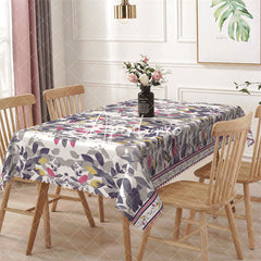 Aperturee - Ink Color Yellow Pink Leaves Rectangle Tablecloth