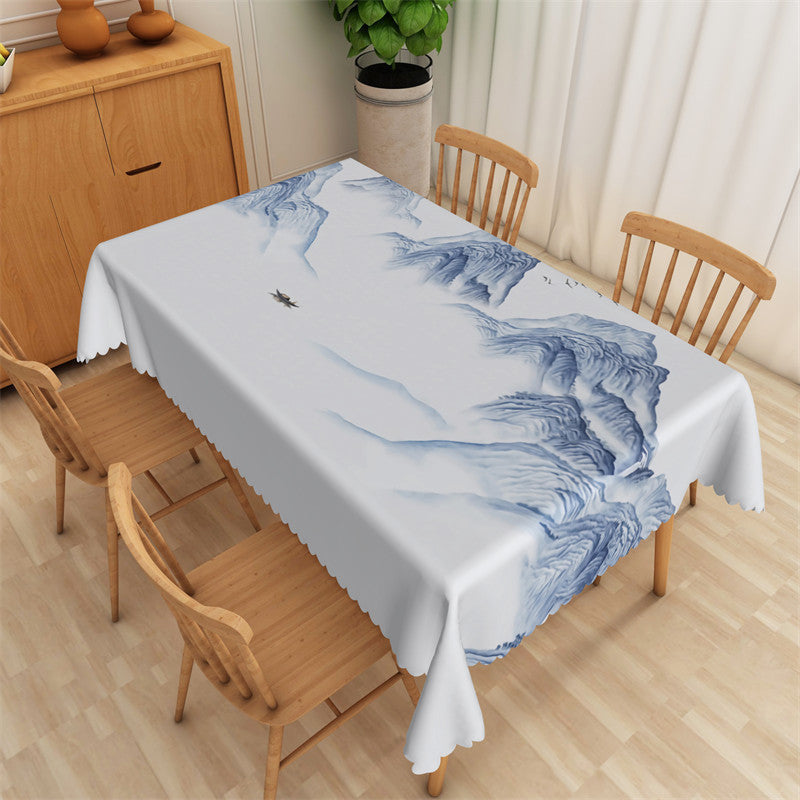 Aperturee - Ink Painting Mountain River Rectangle Tablecloth