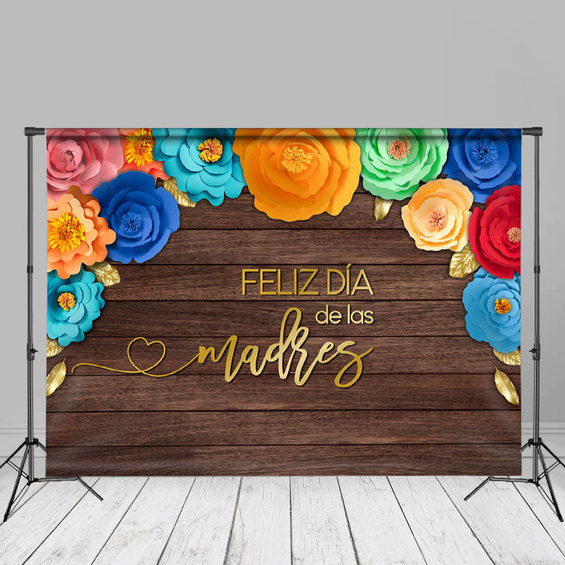 Aperturee - Iridescent Floral Wooden Mothers Day Party Backdrop