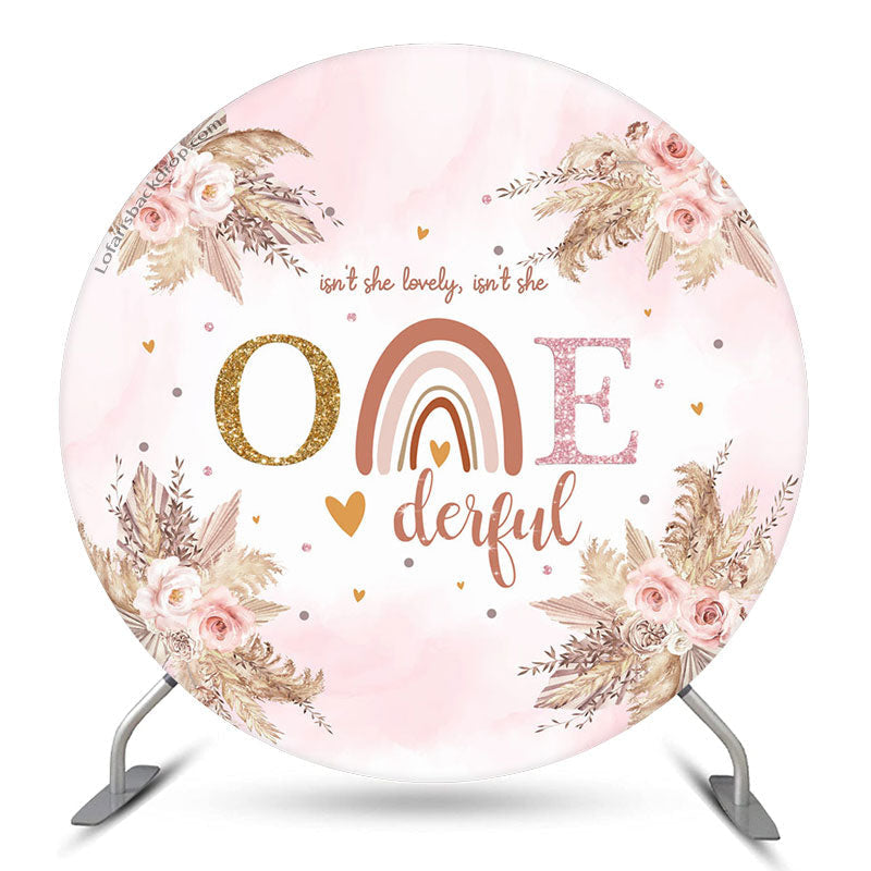 Aperturee Isnt She Onederful Floral Circle Pink Birthday Backdrop