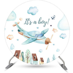 Aperturee It Is A Boy Airplane Round Baby Shower Backdrop