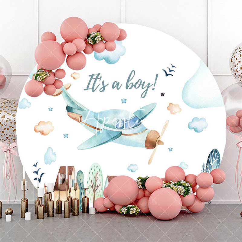 Aperturee It Is A Boy Airplane Round Baby Shower Backdrop