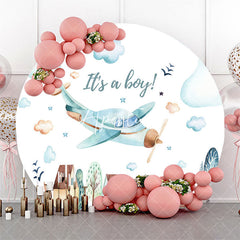 Aperturee It Is A Boy Airplane Round Baby Shower Backdrop