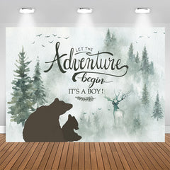 Aperturee - Its A Boy Baby Shower Backdrop With Bear And Pine Tree