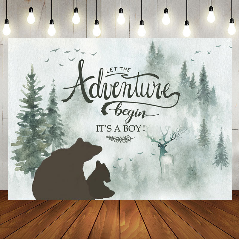 Aperturee - Its A Boy Baby Shower Backdrop With Bear And Pine Tree