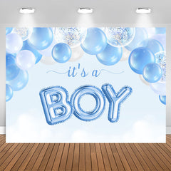 Aperturee - Its A Boy Blue Balloons Theme Baby Shower Backdrop