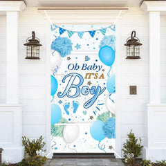 Aperturee - Its A Boy Blue Floral Balloon Baby Shower Door Cover