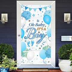 Aperturee - Its A Boy Blue Floral Balloon Baby Shower Door Cover