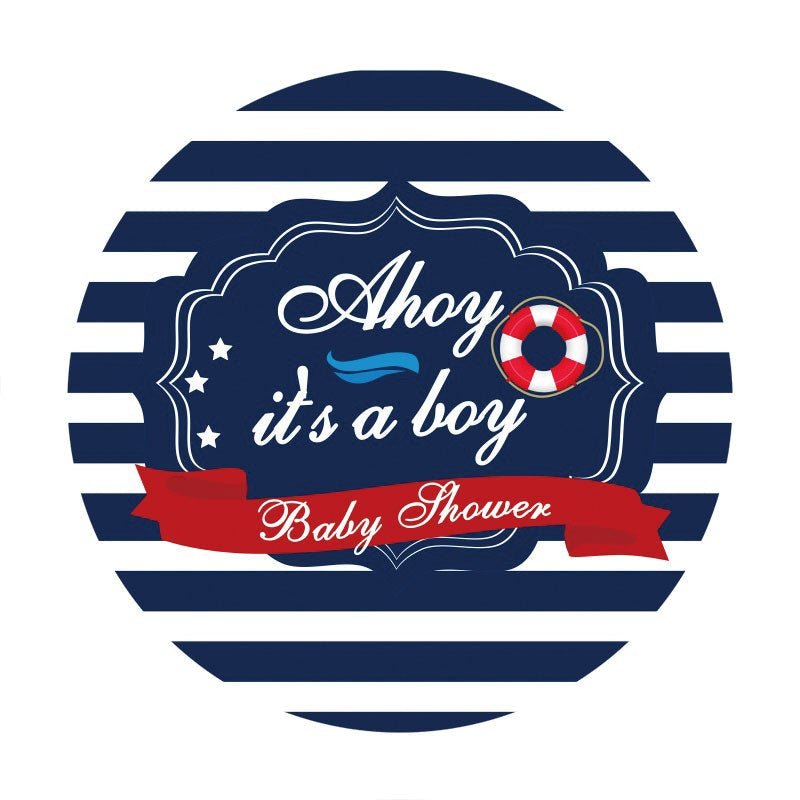 Aperturee - Its A Boy Blue stripes Circle Baby Shower Backdrop