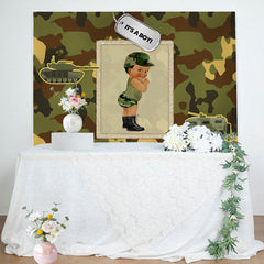 Aperturee - Its A Boy Camouflage Truck Backdrop for Baby Shower