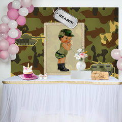 Aperturee - Its A Boy Camouflage Truck Backdrop for Baby Shower