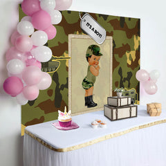 Aperturee - Its A Boy Camouflage Truck Backdrop for Baby Shower