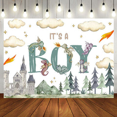 Aperturee - Its A Boy Castle Forest Magic Baby Shower Backdrop