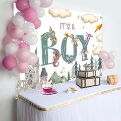 Aperturee - Its A Boy Castle Forest Magic Baby Shower Backdrop