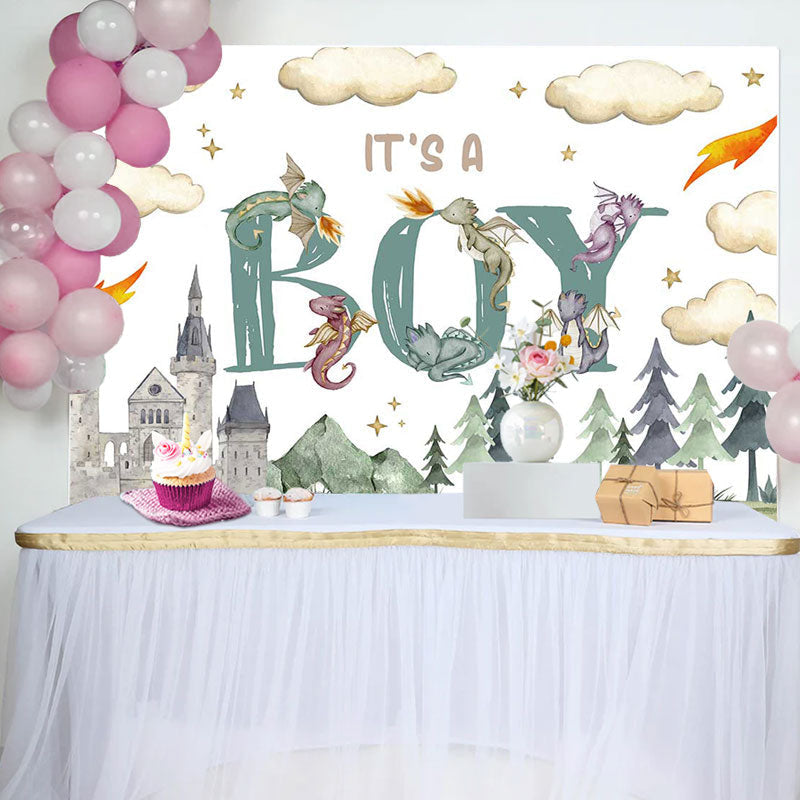 Aperturee - Its A Boy Castle Forest Magic Baby Shower Backdrop