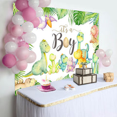 Aperturee - Its A Boy Dinosaurs Monsteras Baby Shower Backdrop