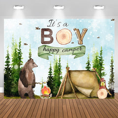 Aperturee - Its A Boy Happy Camper With Bear Baby Shower Backdrop