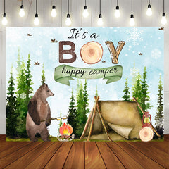 Aperturee - Its A Boy Happy Camper With Bear Baby Shower Backdrop