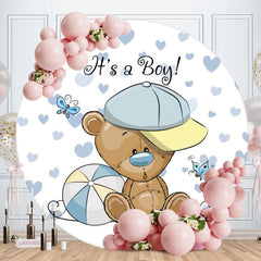 Aperturee - Its A Boy Round Blue Bear Baby Shower Backdrop