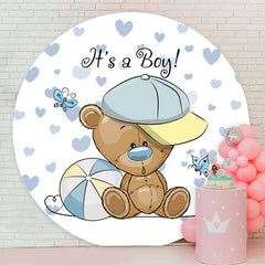 Aperturee - Its A Boy Round Blue Bear Baby Shower Backdrop