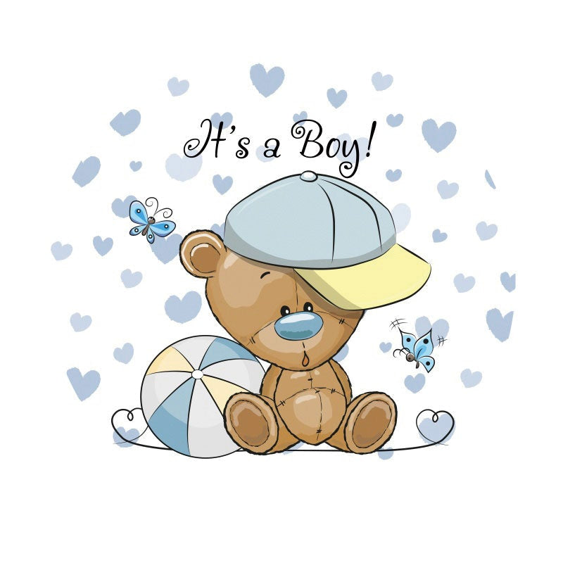 Aperturee - Its A Boy Round Blue Bear Baby Shower Backdrop