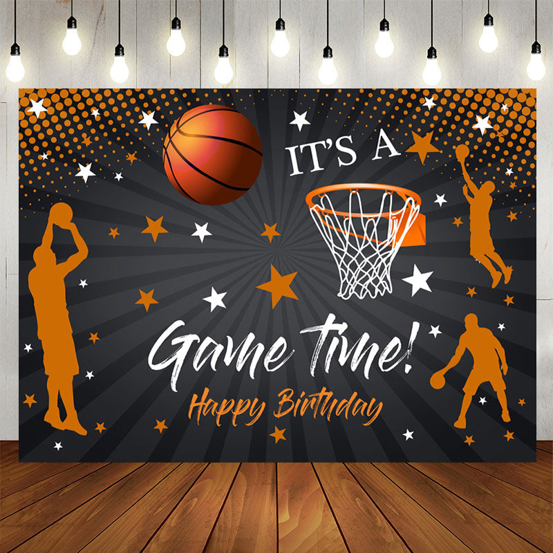 Aperturee - Its A Game Time Basketball Happy Birthday Backdrop