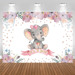 Aperturee - Its A Girl Elephant Floral Baby Shower Photoshoot Backdrop