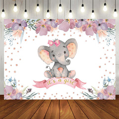 Aperturee - Its A Girl Elephant Floral Baby Shower Photoshoot Backdrop