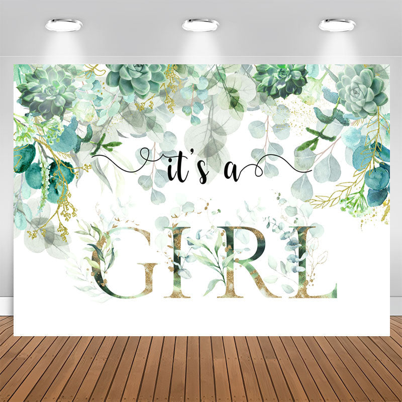 Aperturee - Its A Girl Green Garden Baby Shower Backdrop For Party