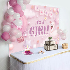 Aperturee - Its A Girl Pink Cloud Swan Gender Reveal Backdrop