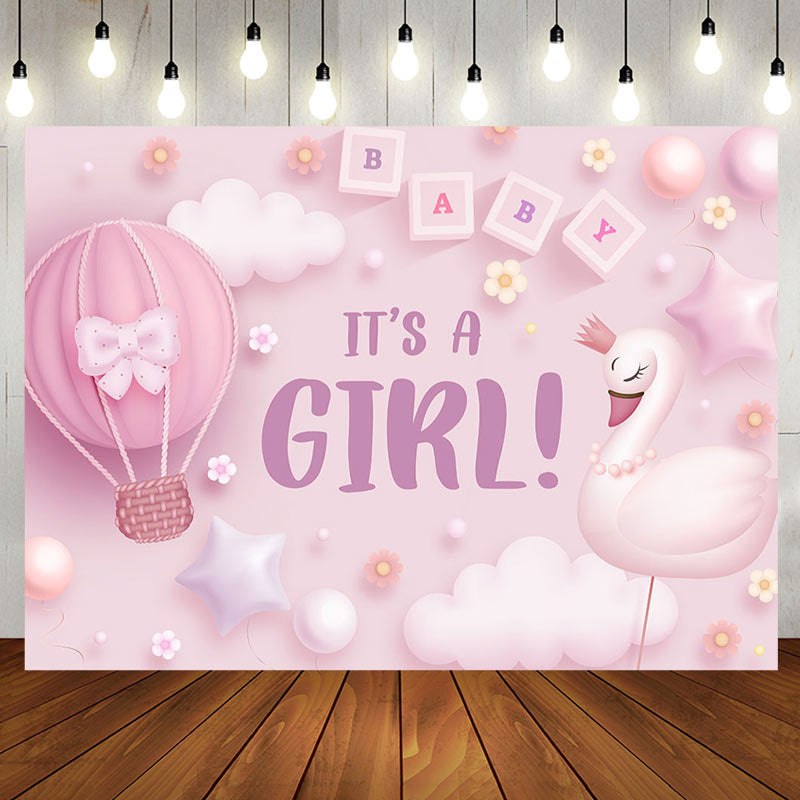 Aperturee - Its A Girl Pink Cloud Swan Gender Reveal Backdrop