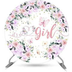 Aperturee - Its A Girl Pink Floral Round Baby Shower Backdrop