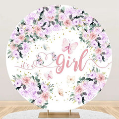 Aperturee - Its A Girl Pink Floral Round Baby Shower Backdrop