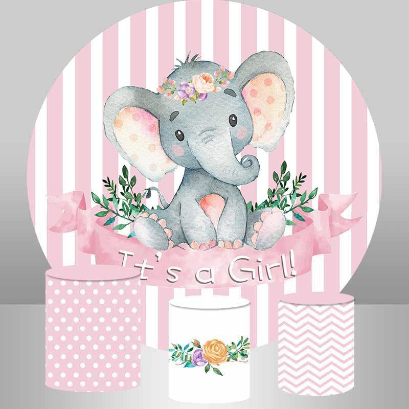 Aperturee Its A Girl Pink Round Elephant Baby Shower Backdrop