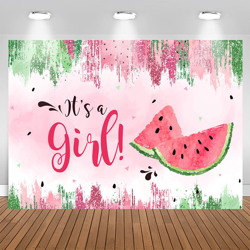 Aperturee - Its A Girl Summer Green Watermelon Baby Shower Backdrop