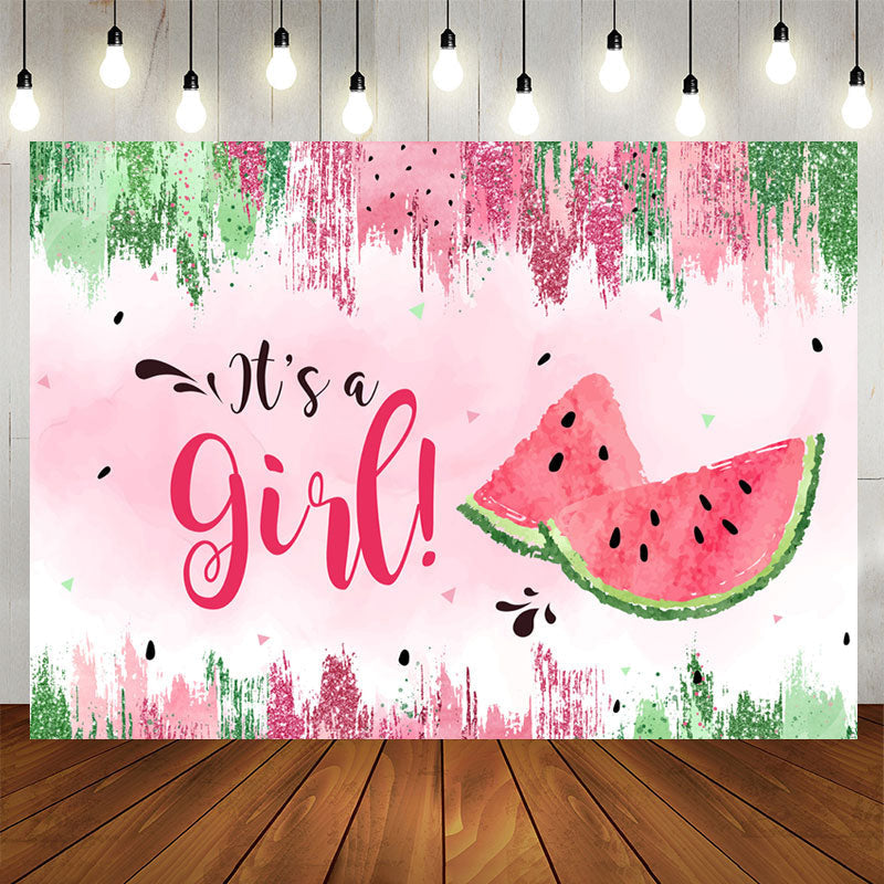 Aperturee - Its A Girl Summer Green Watermelon Baby Shower Backdrop