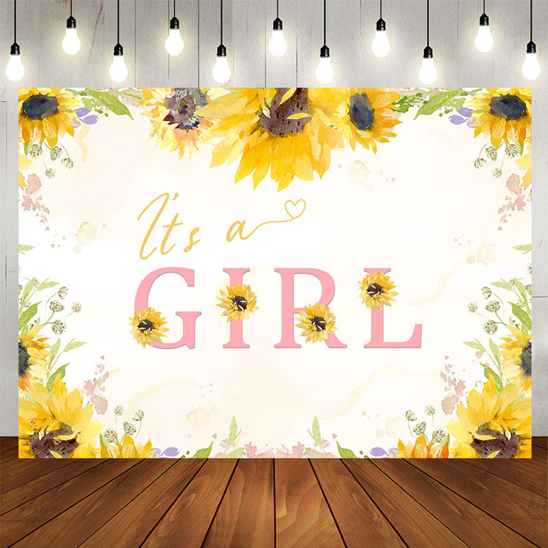 Aperturee - Its A Girl Sunflower Decoration Backdrop for Baby Shower