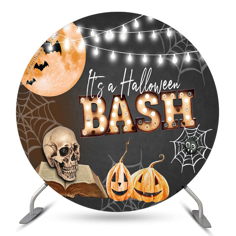 Aperturee Its A Halloween Bash Pumpkin Bone Web Round Backdrop