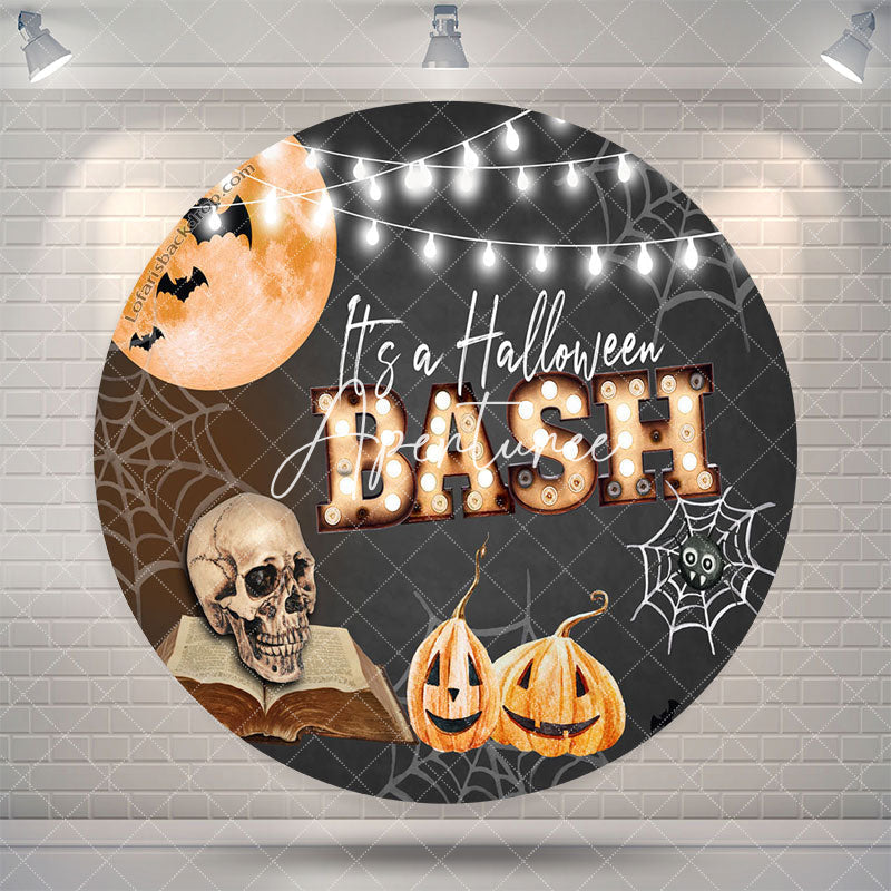 Aperturee Its A Halloween Bash Pumpkin Bone Web Round Backdrop