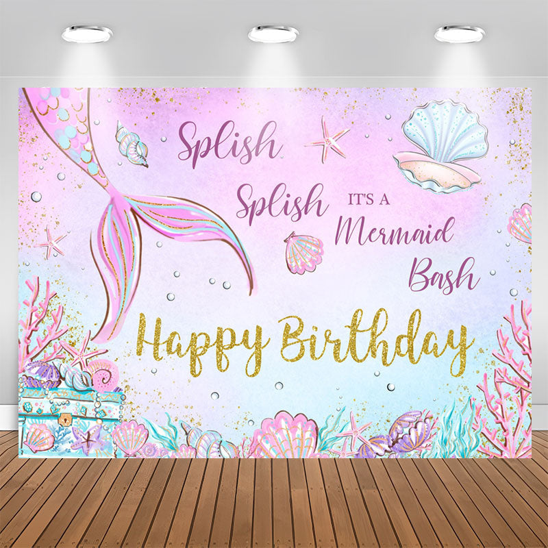 Aperturee - Its A Mermaid Sea Theme Happy Birthday Backdrop