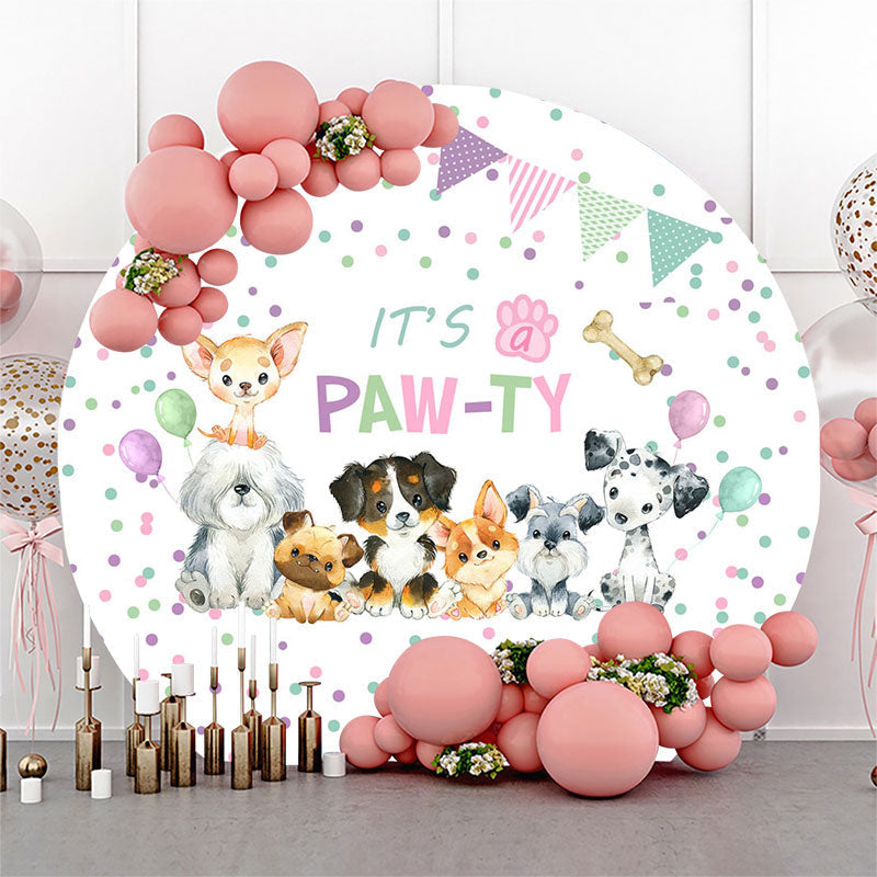 Aperturee - Its A Pawty Cute Puppies Colorful Dots Round Backdrop