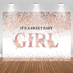 Aperturee - Its A Sweet Baby Girl Pink Floral Glitter Backdrop for Baby Shower