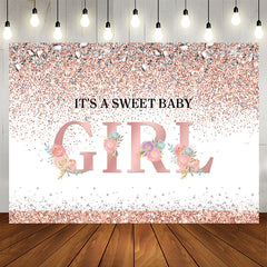 Aperturee - Its A Sweet Baby Girl Pink Floral Glitter Backdrop for Baby Shower